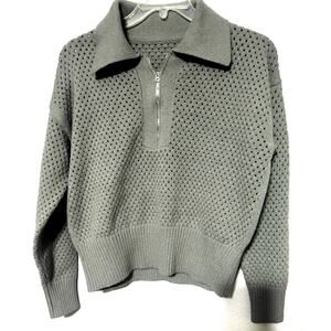 Preppy Coastal Cabin Core Gray Pullover Zip-Up Sweater Extra Large Thick Collar